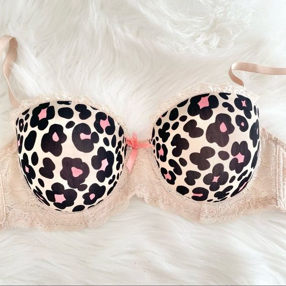 International Intimates Other - International Intimates Leopard Lace Trim Wired Push Up Bra 34C